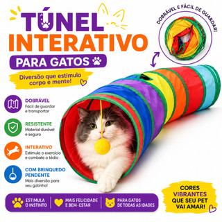 Túnel Colorido Gato Interativo Cachorro Labirinto Dobrável Pet Playground Toca Brinquedos…