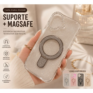 CAPINHA MAGSAFE PARA IPHONE 15 PRO MAX 17 17 PROMAX  CAPA CASE LUXUOSA BRILHO COM SUPORTE