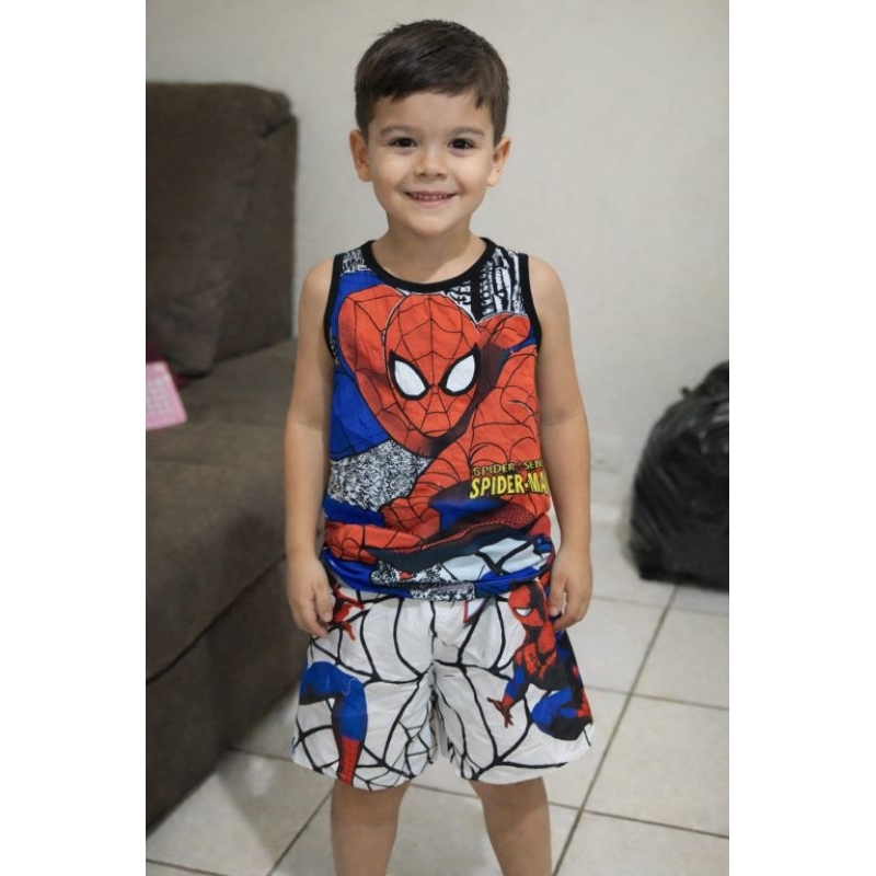 🕷️❤️🕸️ Conjunto Regata Homem-Aranha Conjunto Infantil Homem-Aranha Regata e Bermuda Menino