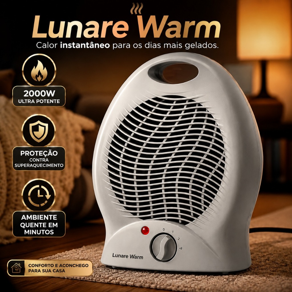 Aquecedor Elétrico Portátil 2000W Lunare Comfort Ambiente Quente Rápido Termostato 220V