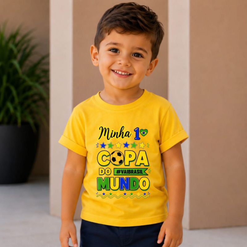 Camiseta Infantil Brasil copa bola jogo Unissex   menino menina criança juvenil