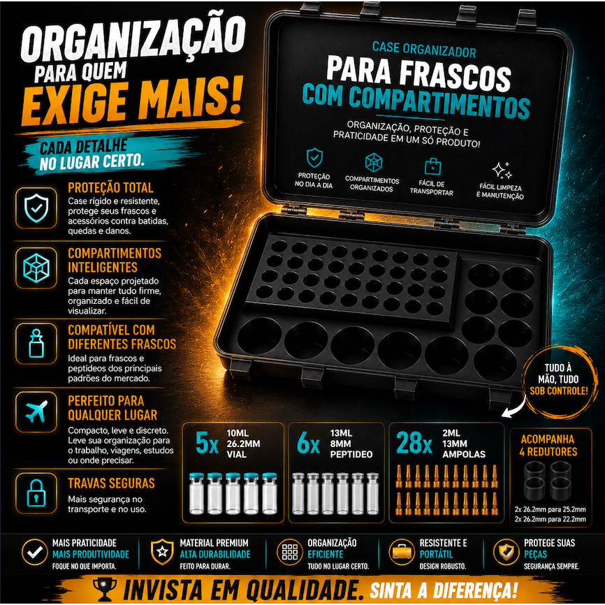 Case Porta Ampolas com Divisórias | Estojo Protetor p/ Frascos, Insumos, Seringas, Bujao 10ML