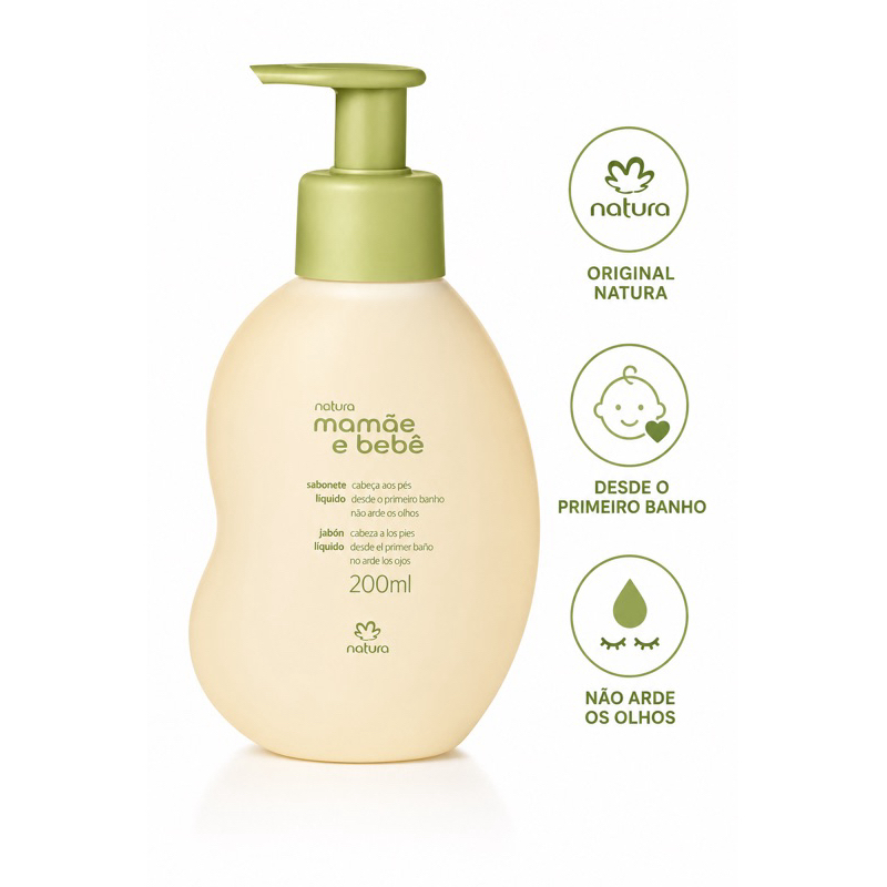 Natura Mamãe e Bebê Sabonete Líquido Cabeça aos Pés 200ml Original Não Arde os Olhos