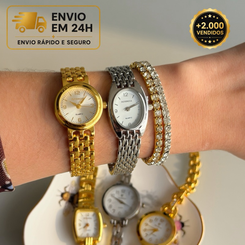 Relógio Feminino Potenzia Minimalistas À prova d’água Bateria 377 Moda Blogueira Elegante