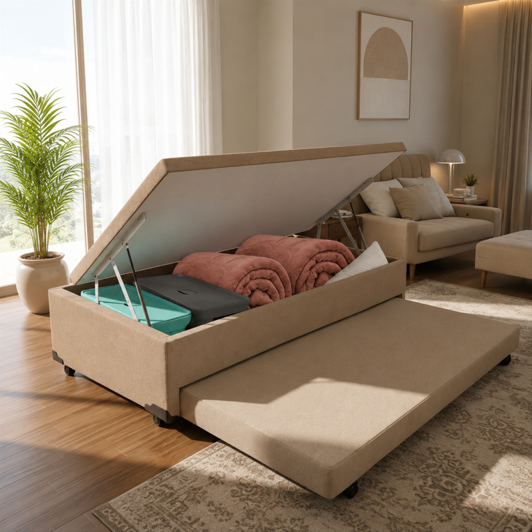Bicama Box com Baú Solteiro Bege 88x188x44 V-Store