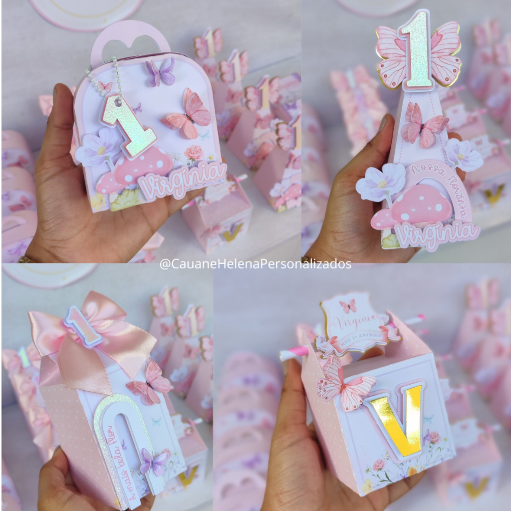Kit Festa Caixinhas Personalizadas Jardim Encantado Borboleta Rosa Lembrancinha Aniversário Infantil