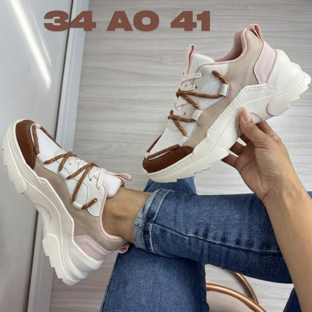 Sapato Feminino Plataforma Tratorada Sneaker Street Style Resistente Durável Leve