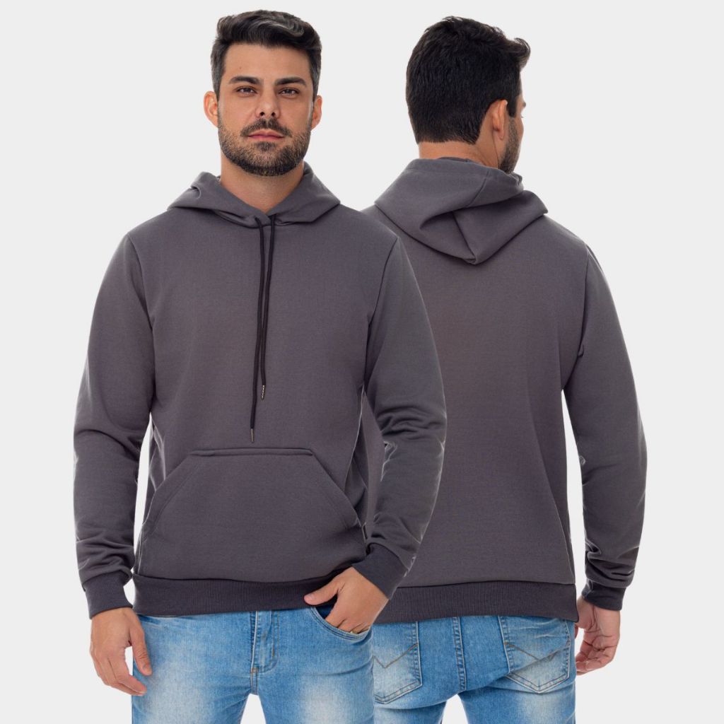 Moletom Casaco Liso Canguru Flanelado Com Bolso Capuz Confortável Feminino Masculino Unissex