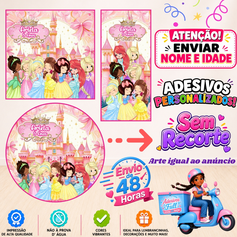 As Princesas Aquarela - 100/60/40 Adesivos Personalizados Lembrancinhas Festa Aniversário