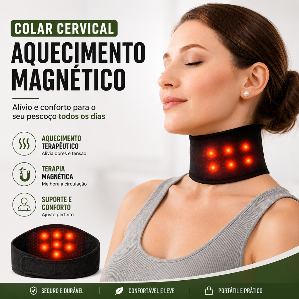 Colar Cervical Magnético Aquecimento Terapêutico Alívio de Dores no Pescoço
