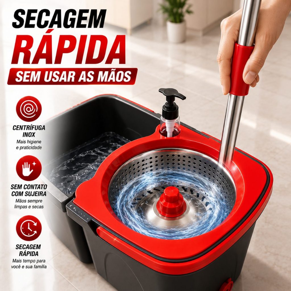 🚀 Mop Giratório 360° Balde Duplo Centrífuga Inox Powermaid 13L Premium