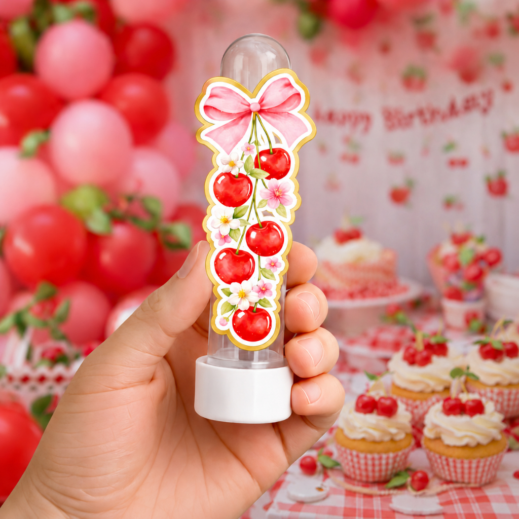 10 Apliques 3D para Tubete Cereja Cerejinha – Decoração Festa – ENVIO RÁPIDO