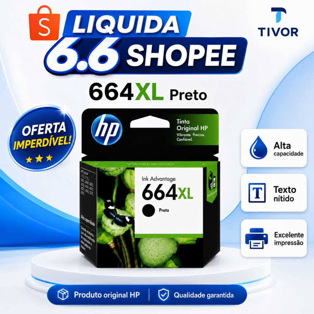 Cartucho de Tinta BK Impressora 664 XL Preto F6v31ab Original Lacrado