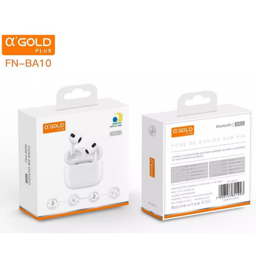 A'GOLD FN-BA10 Fone De Ouvido Sem Fio, Bluetooth 5.4, Compatível Com Todo Celular, Cancelamento Ruído