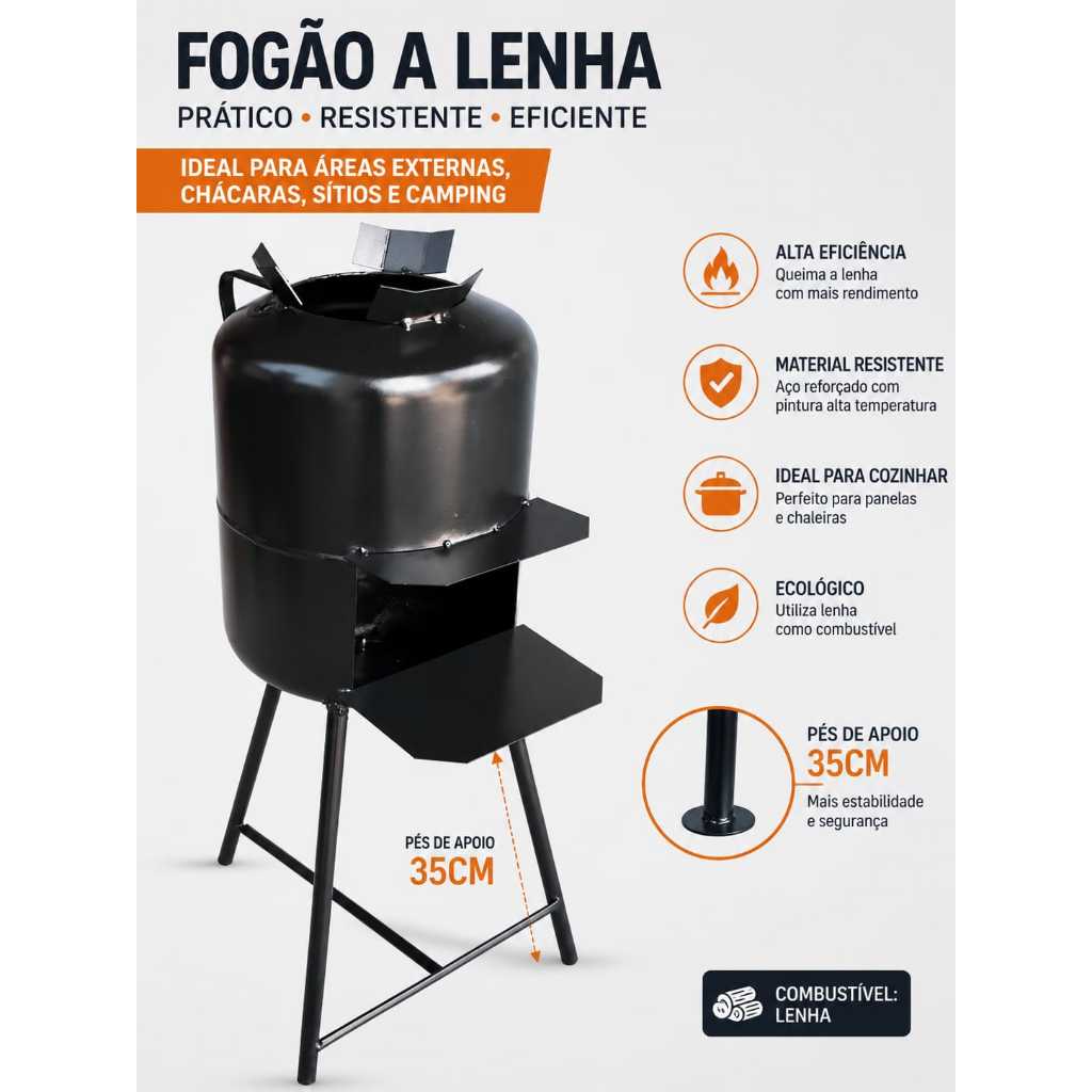 Fogareiro a Lenha Portátil Compacto para Camping Pesca Acampamento Com Pés
