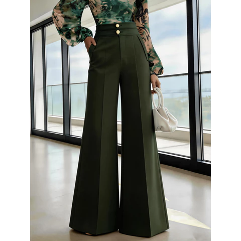 Calça De Terno Elegante De Cintura Alta Com Perna Flare E Abotoamento Duplo, Estilo P M G Urbano Chique