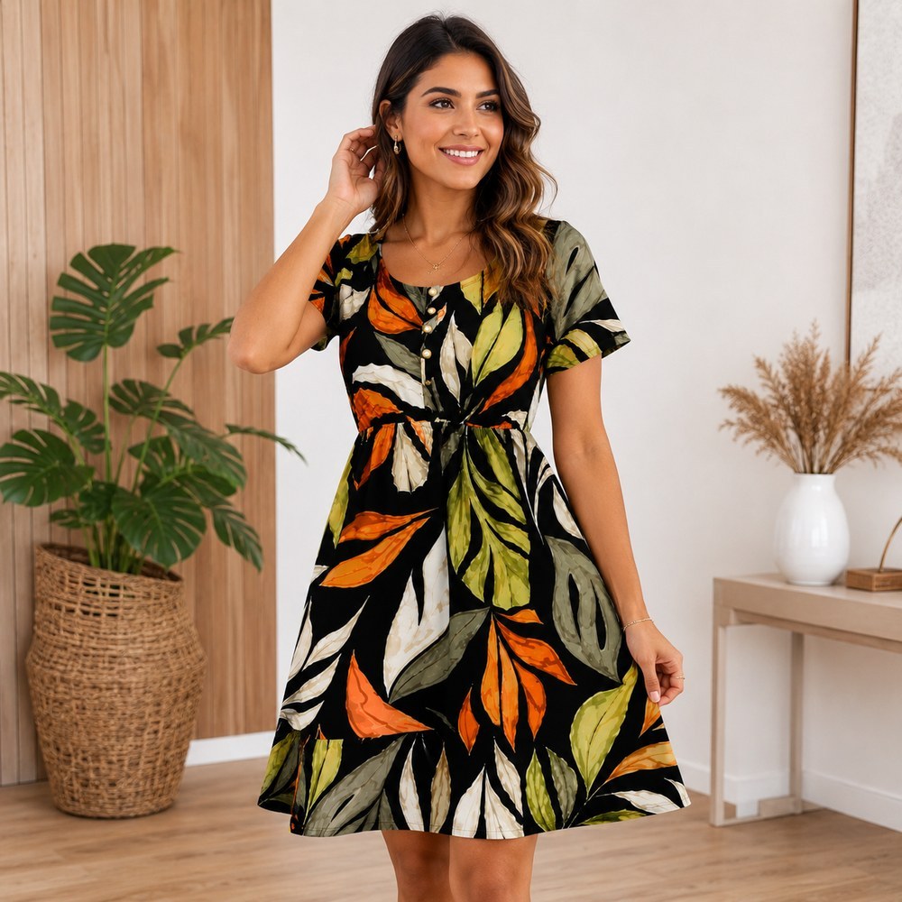 Vestido Suede Feminino Estampado Suede Manga Curta Casual Soltinho Tamanho Único 38 ao 44 Moda Verão