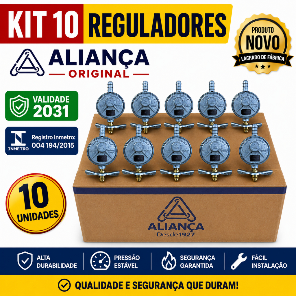 Kit 10 Regulador de Gás Aliança 505/01 GLP 1kg/h Botijão P13