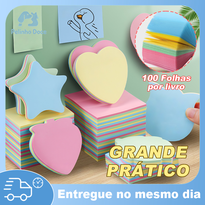Kit 5 Bloco de Anotação Recados 500 folhas Auto Adesivo Vários Modelos  Cores Vivas
