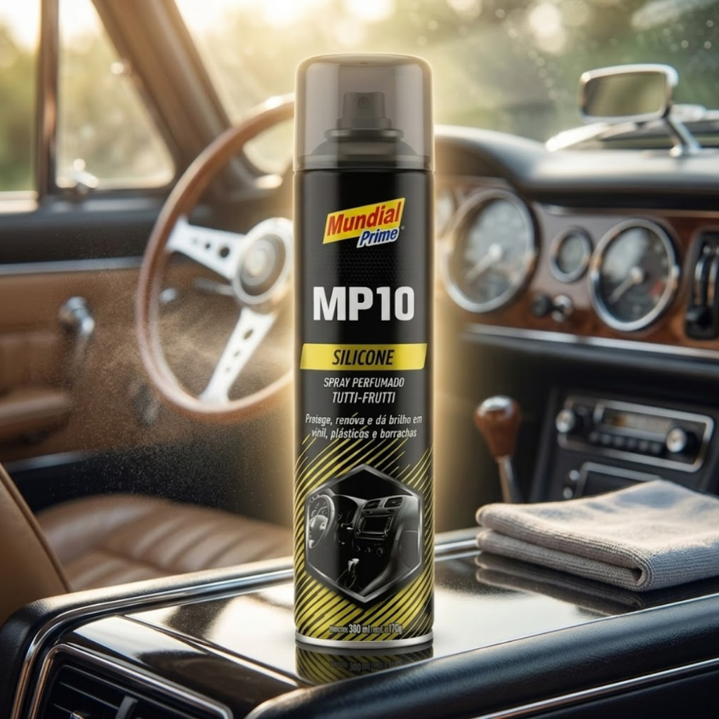 Silicone Spray Mundial Prime 300ml Perfume Brilho Proteção Painel Carro Borracha Vinil Automotivo