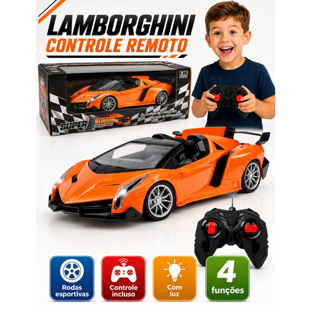Carrinho Controle Remoto Corrida Lamborghini Ferrari Camaro Acende Farol Brinquedo Carro Presente
