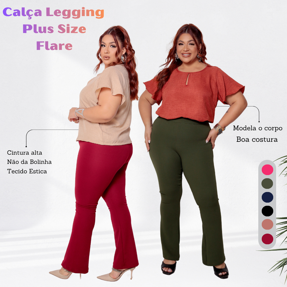 Calça Legging Plus Size Leg Cintura Alta Bailarina