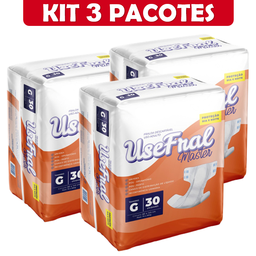 KIT FRALDA ADULTO USEFRAL MEGA - 3 PACOTES