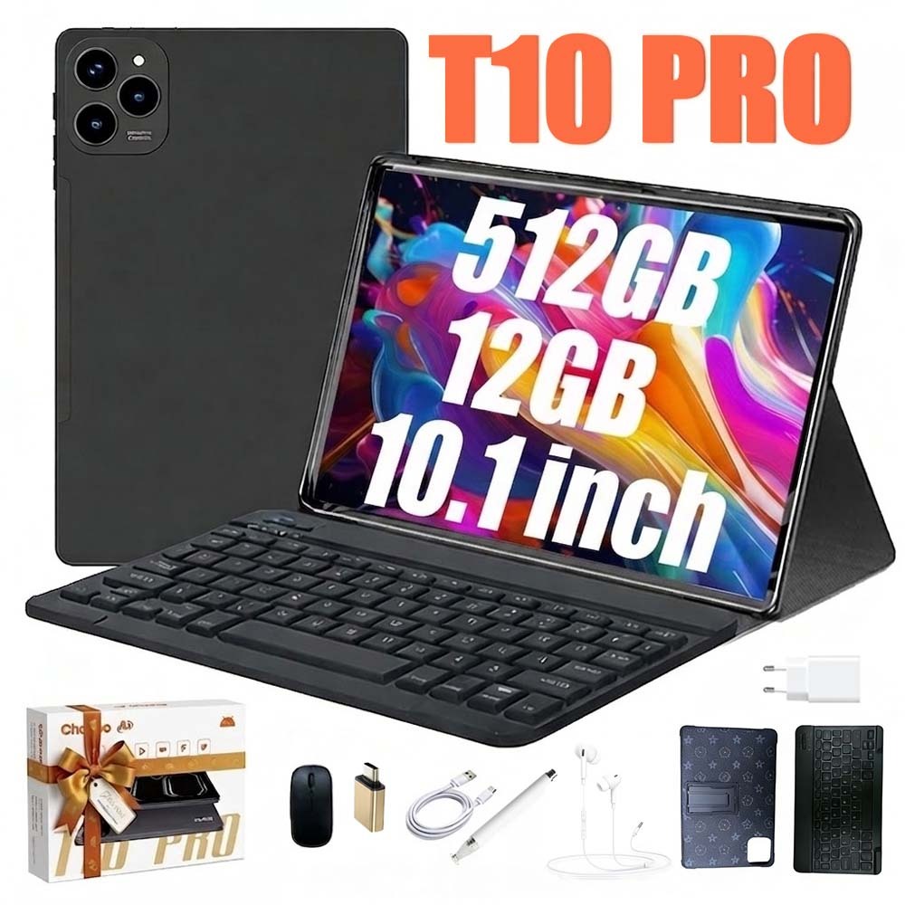 2026 Tablet T10 PRO mouse teclado 12GB RAM 512GB ROM Android14 com case 10.1 polegadas câmera 32MP
