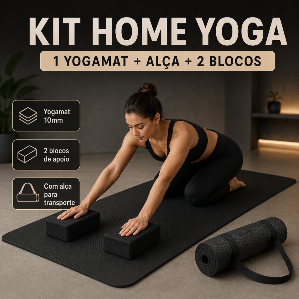 Kit Yoga Mat 1,70x55x10mm + 2 Blocos EVA Tijolo Pilates Em Casa