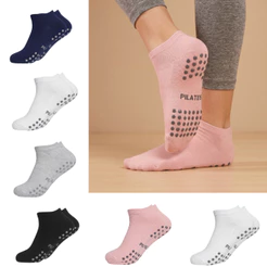 Kit 6 Pares Meias Antiderrapantes Pilates Yoga Hidroginástica Esportiva Algodão Cano Curto