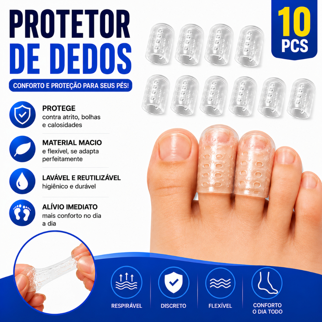 10 Protetor de Dedo de Pé Silicone Respirável Ajustável Dedeiras Anti Calo Unhas Joanete Sapatos Pés