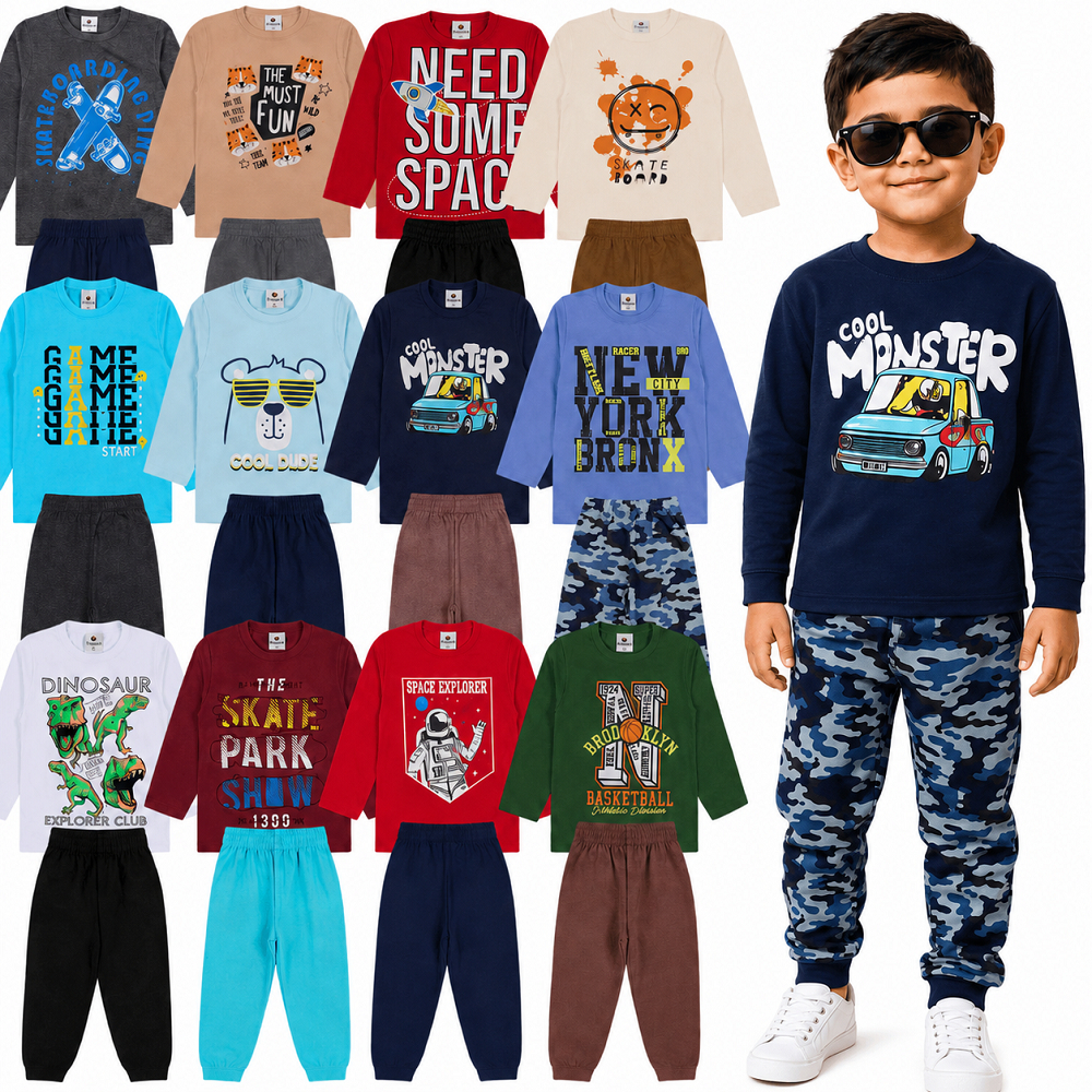 Conjunto Meia Estação Menino 6 Peças | Blusa + Calça de Moletom do 01 a 10 Anos | Kit Conjunto Inverno Menino Sortido