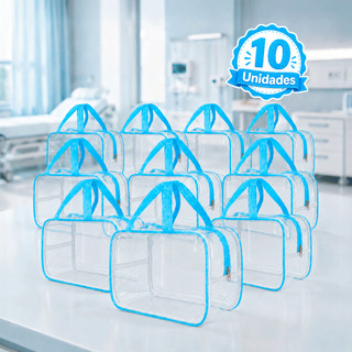 Kit 10 Unidade Necessaire Hospitalar Azul Organizador de Medicamentos Impermeável Higiene Pessoal