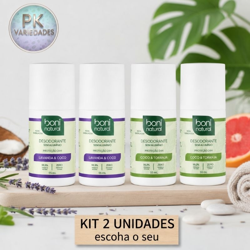KIT 2 UNIDADES DESODORANTE ROLLON BONI NATURAL 55ML CADA- ESCOLHA O SEU