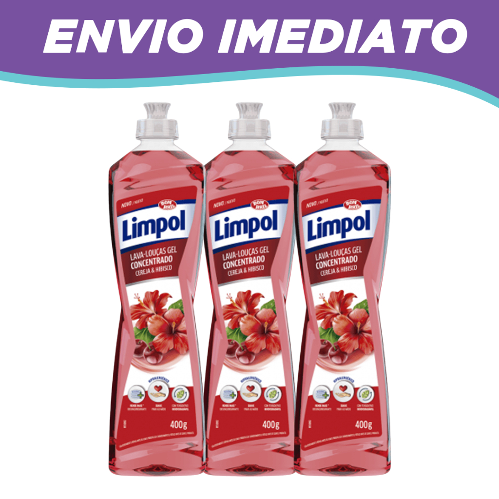 Kit  3 Detergente Concentrado Gel Cereja Hibisco Limpol 400g