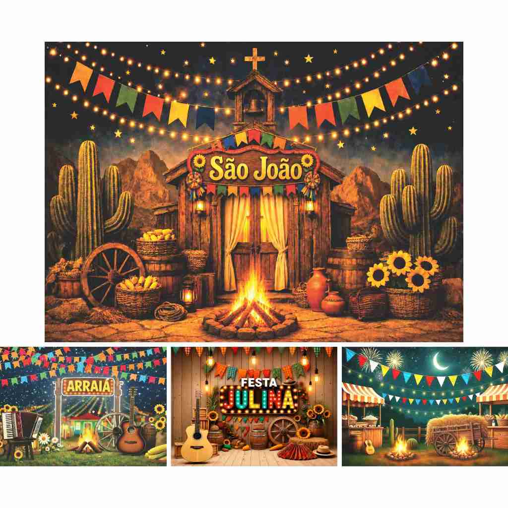 Painel Decoração FESTA JUNINA GRANDE Sublimado Arraiá São João 2,20 x 1,58 Fundo Fotografico Junino