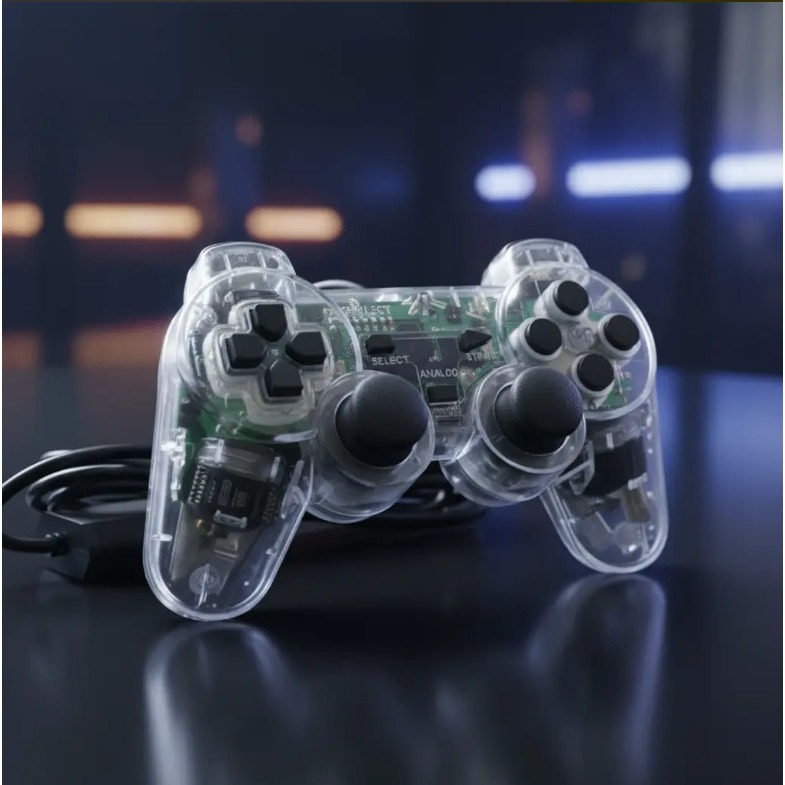 KIT 2 Controle Ps2 Joystick Com Fio Ergonômico Plug And Play Cristal SJ803TM