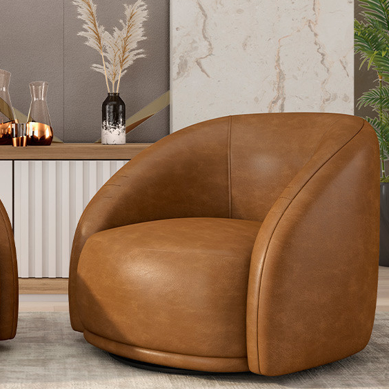 Poltrona Decorativa Giratória Angelina M03 Couríssimo Whisky - Lyam Decor