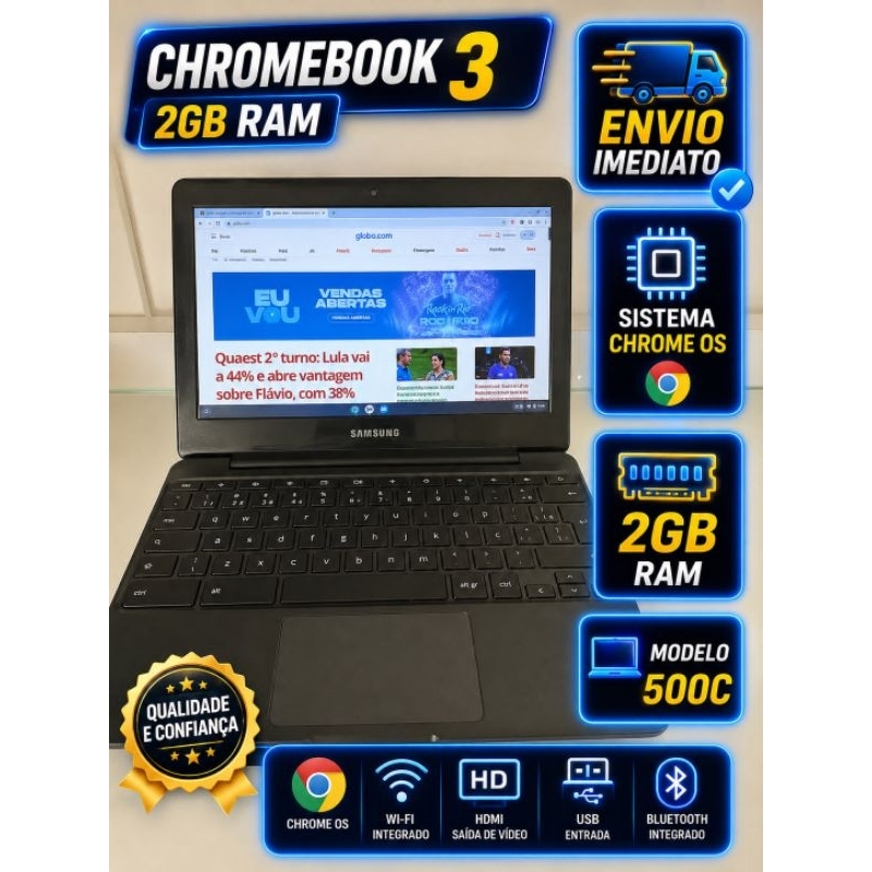 Notebook Crhomebook 3 2gb Ram Chrome Os Barato Ótimo Pra Estudar Trabalhar