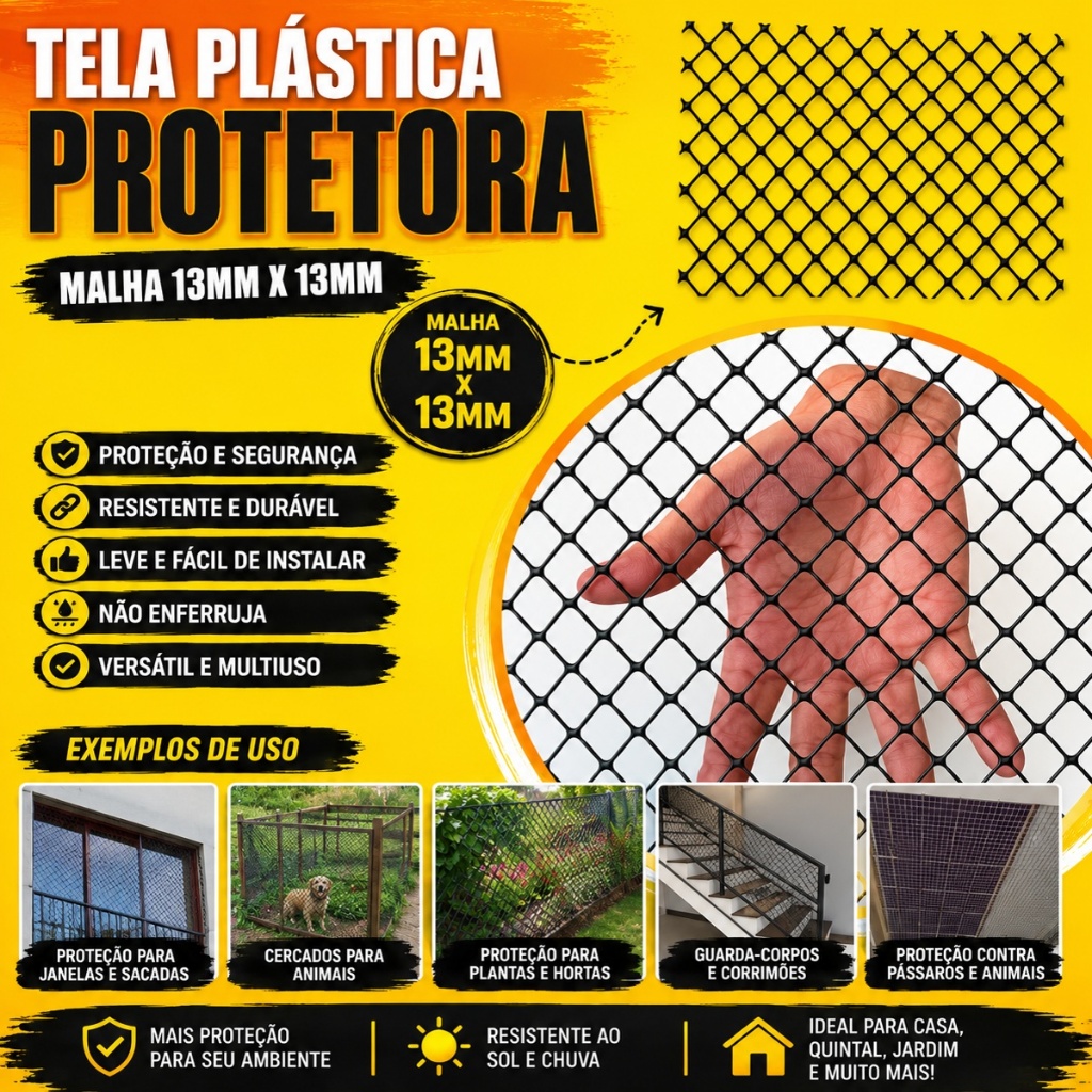 Tela Plástica Proteção Para Gatos, Jardim, Horta, Animais, Janelas, Escadas e Telhados | 1m e 1,5m