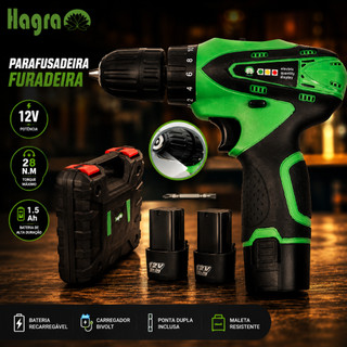 Parafusadeira Furadeira 12V 2 Baterias Sem Fio Com Maleta Bivolt 110V/220V 2 Velocidades
