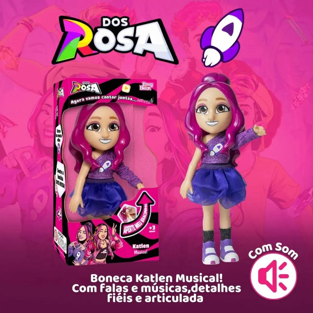 Boneca Katlen Dos Rosa Youtuber Com Som 25cm 1276