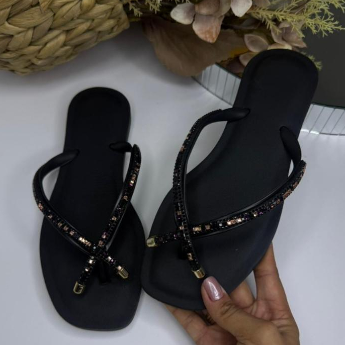 Sandália Slide Rasteirinha Jade Feminino Macio Sandália Confortável com Strass Lançamento Envio Imediato.