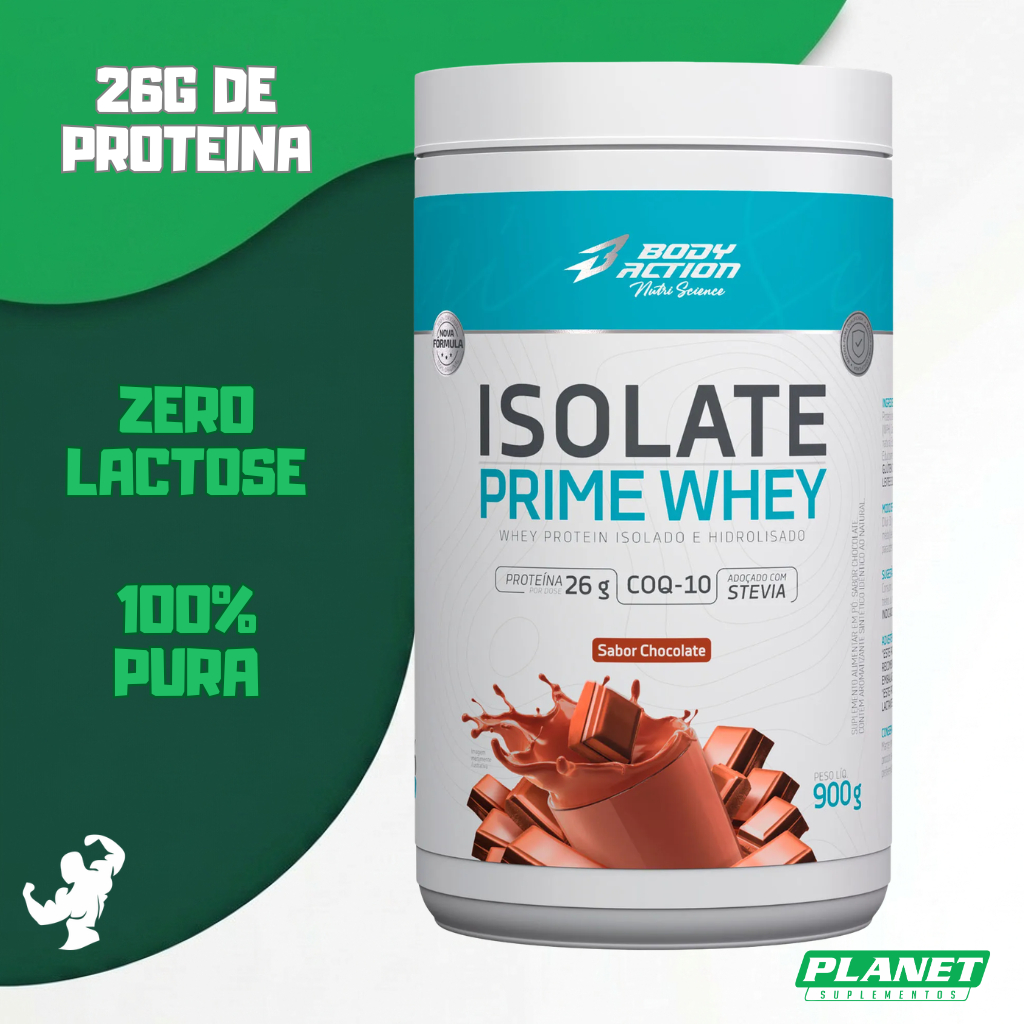 Isolate Prime 900g Bodyaction Whey Protein Isolada Alta Absorção e Proteína Recuperação Muscular