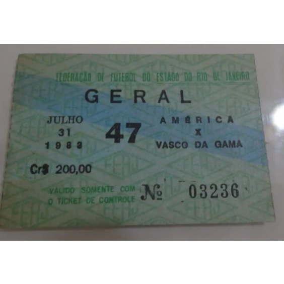 CANHOTO Ingresso Antigo Maracanã América CAMPEONATO CARIOCA DE FUTEBOL Geral 1983