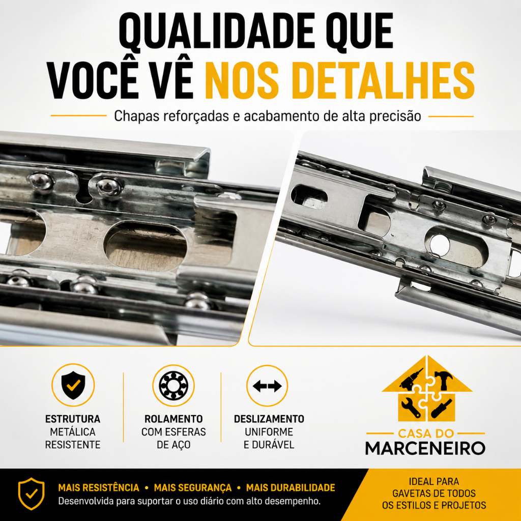 Detalhes do Kit 8 Corrediças Telescópica Reforçada Trilho +Brinde Parafusos - 20CM 25CM 30CM 35CM 40CM 45CM 50CM