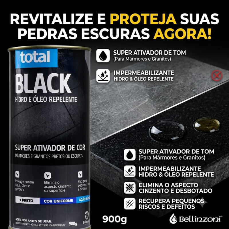 Total Black Bellinzoni 900ml Ativador E Escurecedor De Cor Para Granito E Marmore Preto Pigmentacao Profunda