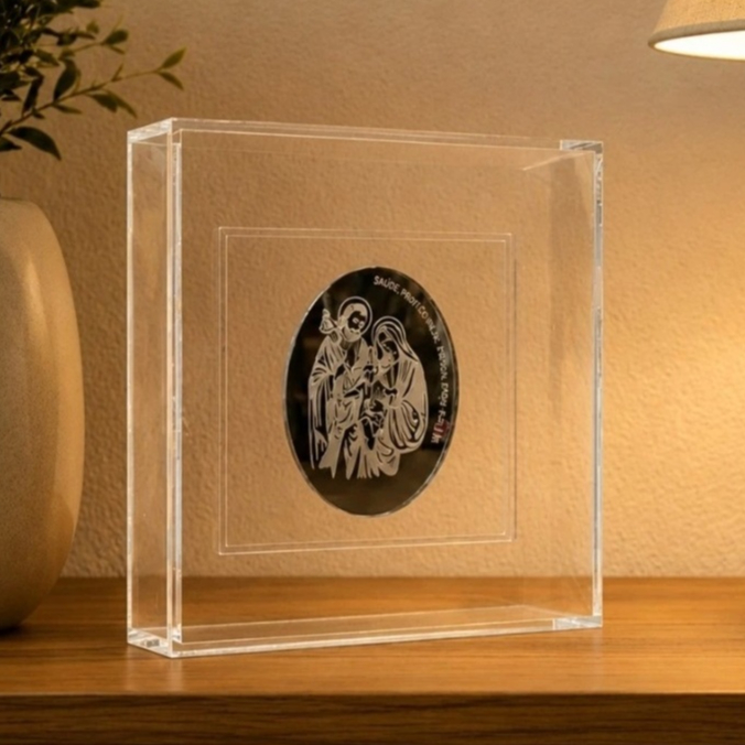 Quadro Caixa Acrílico Sagrada Família 15x15x5cm - Box Luxo Religioso
