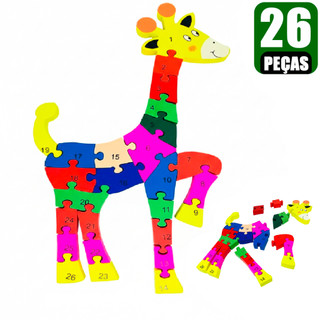 Quebra-Cabeças De Madeira Girafa 3D p/ Crianças Brinquedos pedagógico didatico estimula criatividade