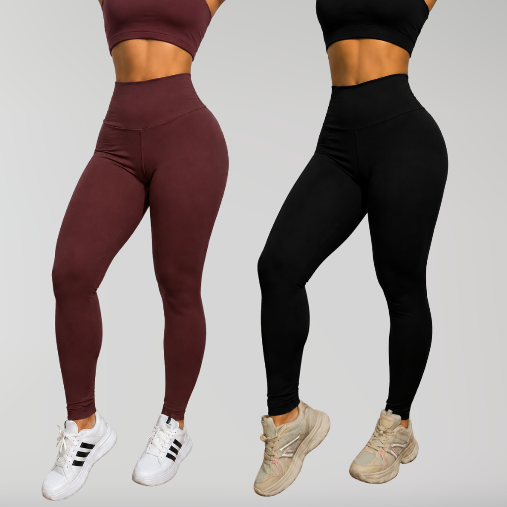 Kit 02 Calcas Legging Fitness em Suplex Premium Zero Transparência Cós Alto Modelador Confortável